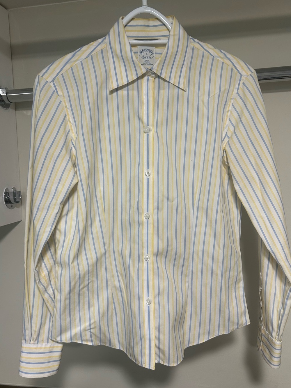 Brooks Brothers Yellow & Light Blue Striped Cotton Dress Shirt size 4